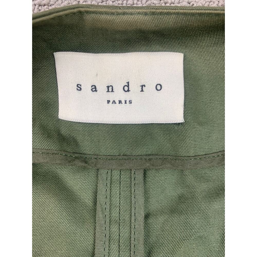 Sandro Paris Women's 36 Belted‎ Green Trench Coat 100% Cotton - Picture 3 of 10